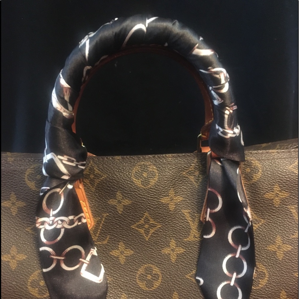 Purse scarf 2 black ivory chain link Handle cover - Picture 2 of 5